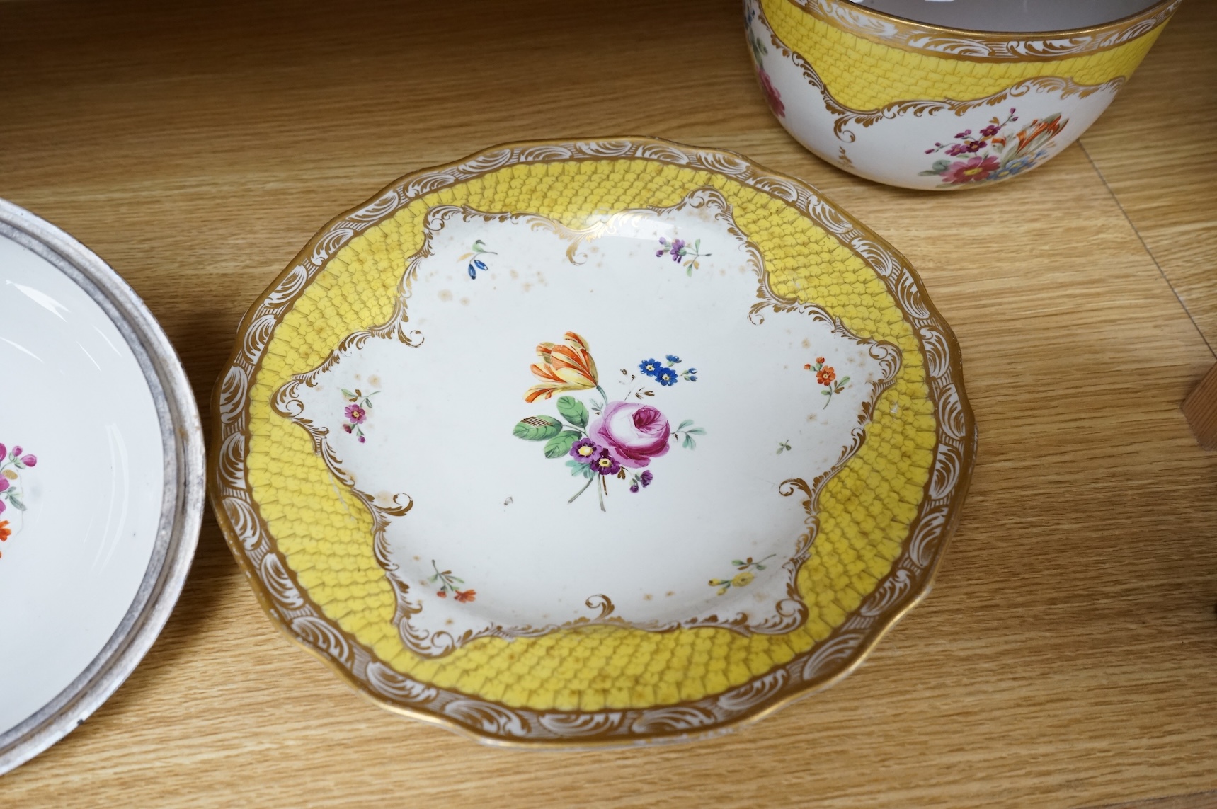 A late 18th century Vienna porcelain ecuelle, cover and stand, hand painted with flowers, 24cm in diameter